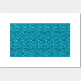 Abstract linear blue ocean waves pattern Posters and Art